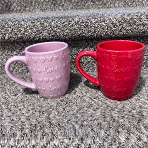 Love Embossed Pink and Red Mugs